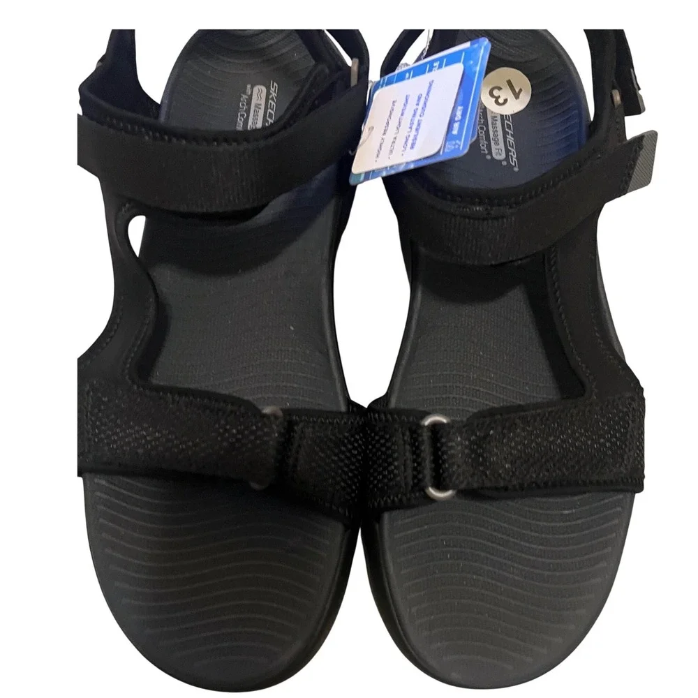 Skechers Sandals Mens 13 Black New Massage Fit Arch Comfort Hyper Burst